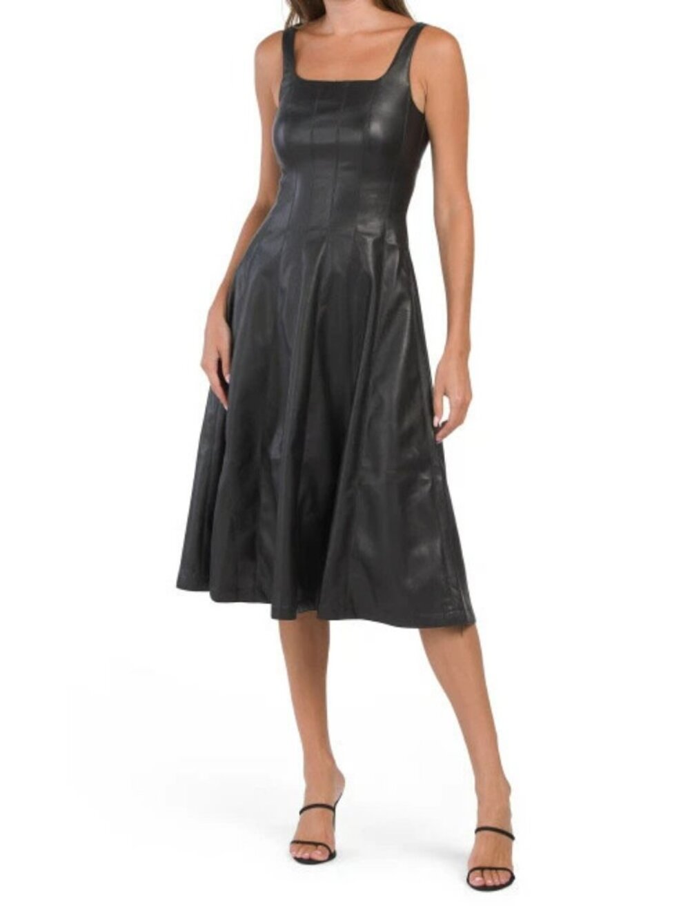 7 For All Mankind Black Faux-Leather Midi Dress. SZ S - Picture 3 of 5